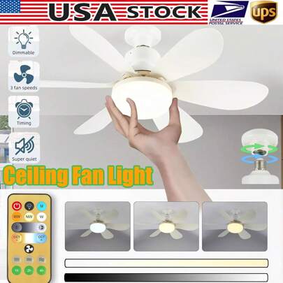 Large Ceiling Fan E27 Socket Fan 30W With Dimmable LED Light - Quiet Motor, Ceiling Fan With Light And Remote Control And 95mm E27 Extension Base, 3 Speed & Color Temperature Settings Energy Efficient,For Living Room, Bedroom, Easy Install