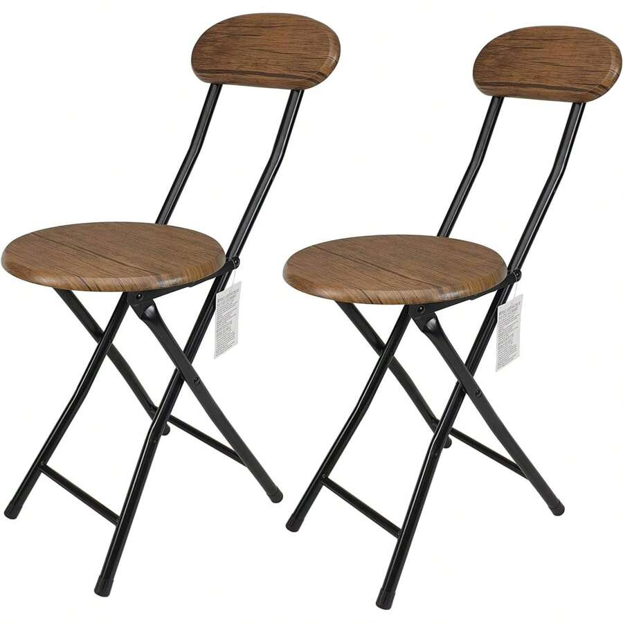 STALER - Lightweight Folding Chair - Metal Stool With Wood - Ideal For Kitchen, Garden, Living Room And Terrace Bar - 30x73 CM - 棕色 - 查看 1