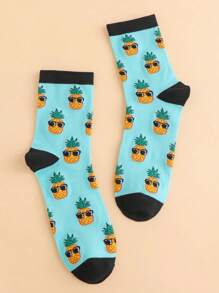 1 Pair Men's Creative Fashion Sunglasses & Pineapple Design Socks, Comfortable & Breathable Mid-Calf Socks, Funny Socks Gift For Women, Fall - Multicolor - View 5