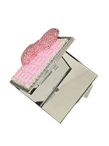 1 件蝴蝶结小镜子，新款法式方形金属小镜子，带闪亮水钻蝴蝶结，双面折叠便携式化妆镜，适合亲戚、朋友、同事、女朋友的装饰礼品 - 彩色 - 查看 8