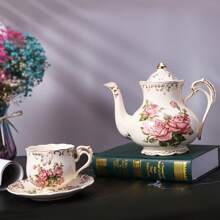 Elfenbensrosa ros kaffemugg vintageblomma keramisk teservis, perfekt för köket, tebjudningspresenter, presentidéer för samling tillbaka till skolan