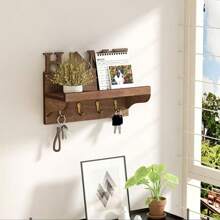 复古木质壁挂式钥匙架，安装简便 - 装饰性钥匙挂钩，时尚玄关收纳架，带信件和邮件整理功能