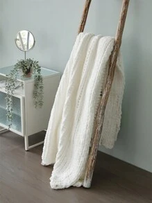 1 Stück einfarbige, weiche, dicke gestrickte dekorative Wolldecke - Weiss - Übersicht 4