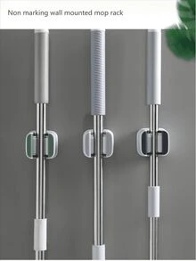 1 件免打孔拖把挂钩，拖把架壁挂式 - 重型拖把和扫帚收纳架，节省空间的拖把、扫帚和清洁工具实用夹，美观，易于安装#浴室收纳架，拖把和扫帚收纳夹，拖把收纳架，拖把夹浴室套装，马桶刷收纳工具，清洁浴室配件，家用小工具