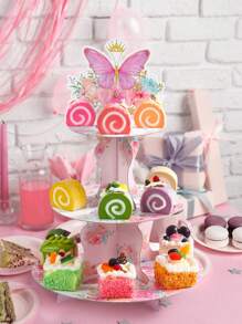 1 Set Rosa Schmetterling Stil Kuchenständer, mehrstufiges Papier Kuchentablett & Kuchenrand, Serviertablett, Schmetterling Party Dekorationen, Baby Shower Dekoration Gender Enthüllungs-Dekoration, Rosa Schmetterling Thema Geburtstagsdekoration, Geburtstagsgeschenk Party Begünstigung Feiertagsereignis Party Kuchendekoration Zubehör Wohndekoration Zimmer Dekoration Tischdekoration Kuchen Display Ständer, Küchendekoration Bäckerei Kochen Dekorationen, Kuchenständer, Küche DIY Kuchen Kochen Dekorationen