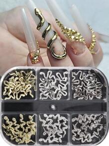 6Grids 3D Goud Zilver Slang Nagelbedels Metaallegering Slang Decoraties Gotische Punk Stijl Nagel Strass Bling Manicure Sieraden Accessoires