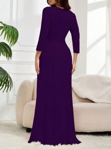 气质连衣裙女夏季女装女式半袖满印花简约休闲时尚深V长裙