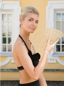 1把/12把/24把精美木质折叠手扇，婚礼回礼，新娘派对表演礼物，生日/毕业礼物 - 杏色 - 查看 6