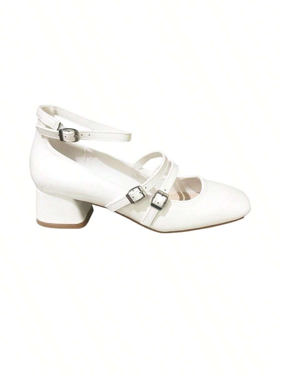 Women's Adjustable Buckle Design Fashion High Heels - White - View 1