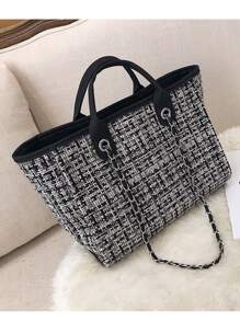 Bolso de mujer personalizable con bordado de nombre, estilo coreano popular - Bolso de cubo con cadena a contraste de cuadros sencillo, bolso de hombro y bolso cruzado para señoras