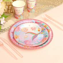 1pc Mermaid Tail Pattern Paper Plate, Disposable Party/Birthday Theme Plate