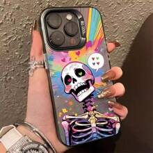 Love Skull Personality Unisex Matte Texture Mobile Phone Case Suitable For IPhone 16 15 14 13 12ProMAX Soft Edge Anti-Drop Protection Gifts For Family, Friends, Kids, Birthday,Spring, Holiday, Boyfriends, Girlfriends, Valentine's Day - Moonlight Black-fL Color Love Skull - View 1