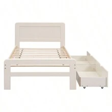 Modern Design Twin Size Platform Bed Frame With 2 Drawers For White Washed Color - Multicolor - View 7