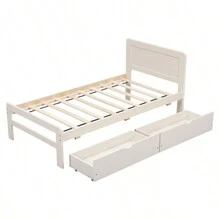 Modern Design Twin Size Platform Bed Frame With 2 Drawers For White Washed Color - Multicolor - View 8
