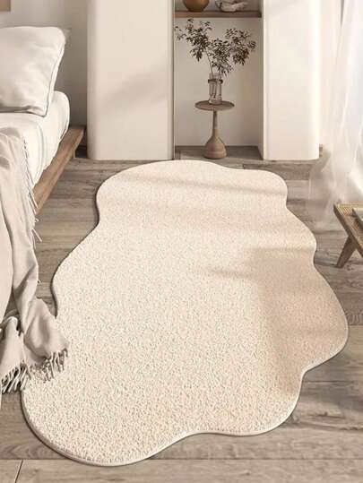 1pc Asymmetrical Shaped Rug, Faux Wool Washable Carpet, Minimalist Luxury Bedside/Living Room Mat (Asymmetrical Size May Have 1-5CM Deviation, Recommend Buying Larger)