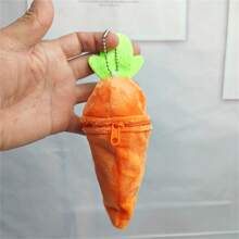 Cute Plush Keychain Stuffed Carrot Key Ring With Bunny Inside Purse Charms Pendant For Car Keys Handbags Backpacks