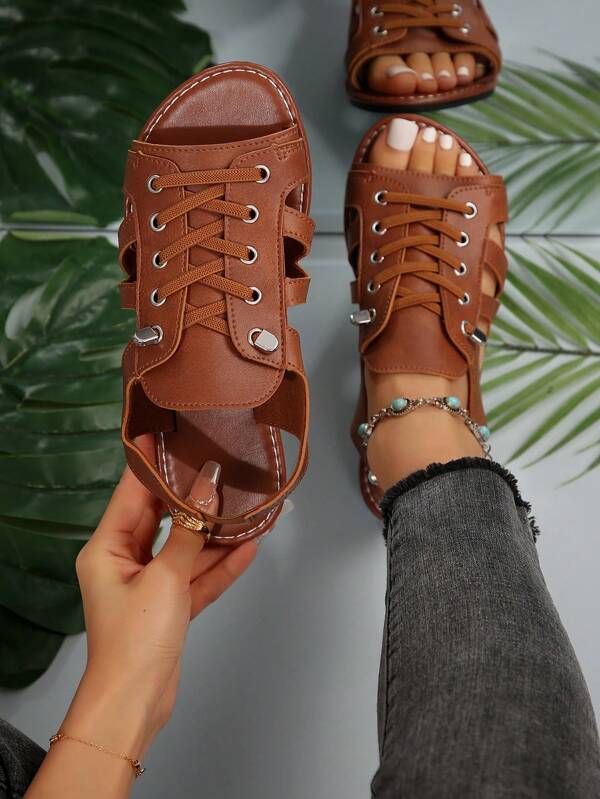 2024 Summer New Women Shoes Hollow-Out Casual Flat Sandals
