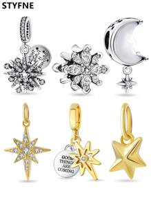 STYFNE 1 件星团许愿星星和月亮空心吊坠项链，闪亮烟花风格珠宝装饰，DIY 工艺饰品礼物，送给女朋友/最好的朋友