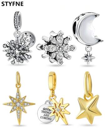 STYFNE 1 pieza Collar colgante con diseño de racimo de estrellas, luna hueca y estilo luces de fuegos artificiales brillantes, decoración de joyería, regalo de bricolaje para novia/mejor amiga