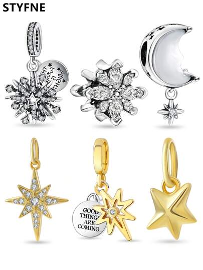 STYFNE 1 pieza Collar colgante con diseño de racimo de estrellas, luna hueca y estilo luces de fuegos artificiales brillantes, decoración de joyería, regalo de bricolaje para novia/mejor amiga