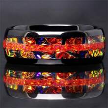 优雅的 8 毫米钨钢结婚戒指，搭配玫瑰木镶嵌 - “他或她”黑色钨钢承诺戒指，适合周年纪念、生日等 - 不锈钢和木制工艺 - 戒指 - 查看 18