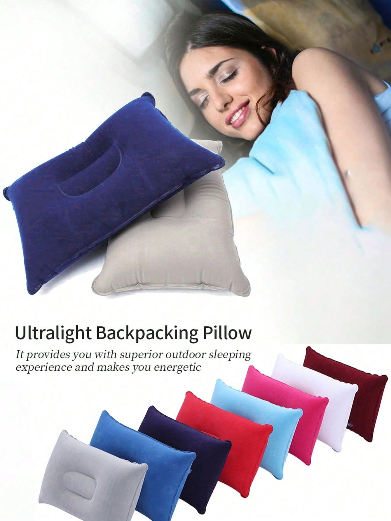 Portable Inflatable Velour Pillow, Travel Pillows,Comfortable Inflatable Pillow, Ultralight A4 Size Inflatable Travel Pillow, Small Squared Flocked Fabric Air Pillow For Office, Traveling, Holiday Trip, Hiking, Camping,Napping,Neck Lumbar Support, Multiple Colors Available Eye Mask Sleep Mask Eye Cover Blindfold Travel Foot Rest Footrest Foot Hammock Leg Rest For Sleep For Travel For College Dorm Blockout Light Upgrade Your Sleep Quality Perfect For Stress Relief Rejuvenate Tired Eyes - Multicolor - View 1