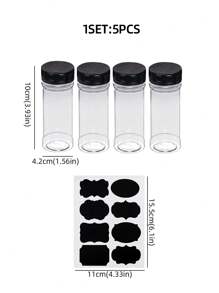 5pcs/Set-4pcs Transparent Plastic Seasoning Bottles & 1pc Stickable Label Paper, Cumin Powder Sub-Packing Bottle For Home Kitchen - Spice Jar Set - View 7