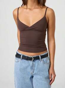 Women's Y2K Cami Tank Tops Solid Color/Floral/Fruit Spaghetti Strap V Neck Camisole Crop Tops Sexy Backless Sleeveless Slim Fit Vest Shirt Summer Going Out Tops Aesthetic Clothes Streetwear - 棕色 - 查看 3