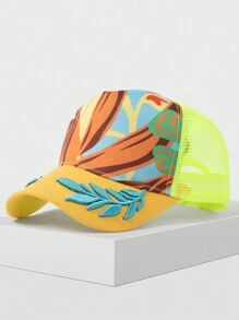 1 pieza Gorra de béisbol para pareja con protección UV, bordado, de poliéster transpirable y con estampado de hojas, de estilo casual - gorra de malla - Ver 3