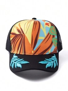 1 pieza Gorra de béisbol para pareja con protección UV, bordado, de poliéster transpirable y con estampado de hojas, de estilo casual - gorra de malla - Ver 6