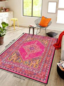1pc Vintage Distressed Persian Style Rug, Red Bohemian Moroccan Comfortable Polyester, Pink Rug Rectangular Easy Care Washable Area Carpet, Suitable For Living Room, Hallway, Bedside, Sitting Room, Bedroom, Home Decor - Multicolor - View 29