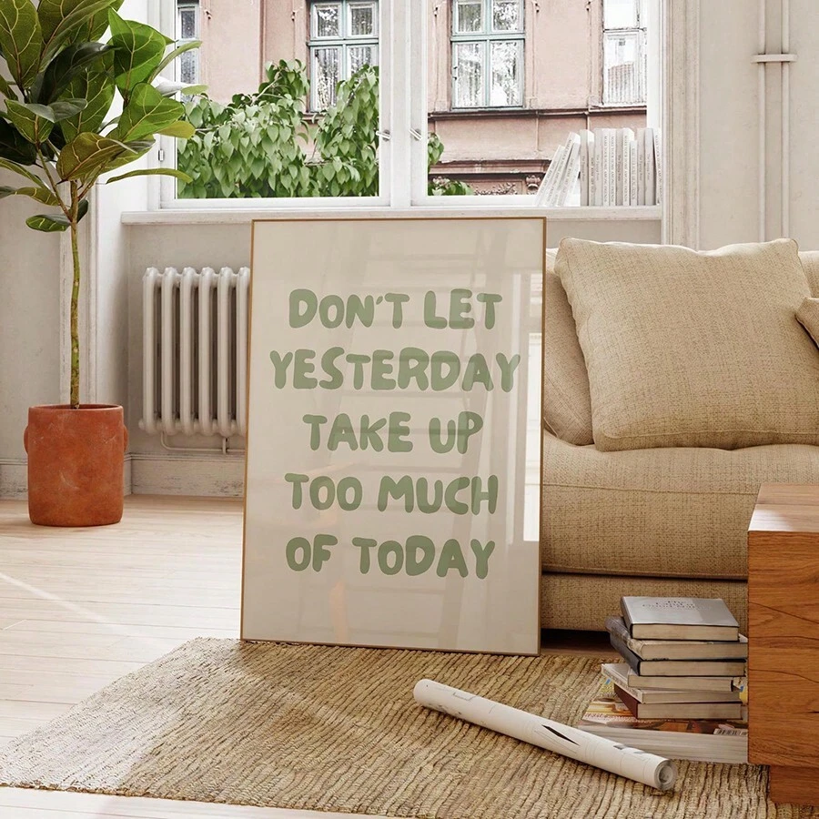 1 幅积极正面的墙面艺术画，鼠尾草绿色帆布印刷画，印刷海报，复古美学装饰，适用于卧室、客厅或办公室、公寓装饰，无框或带框 - 彩色 - 查看 1