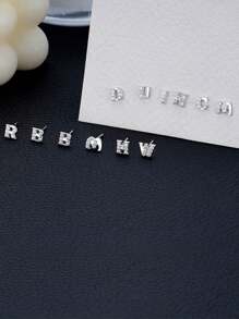 Single Hypoallergenic S925 Sterling Silver Stud Earrings Simple Tiny Initial Letter A-Z Stud Earrings For Women Sensitive Ears