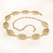 Oval Cutout Waist Chain Boho Style Silver Metal Belly Chain Vintage Decor Dress Belt Body Jewelry Alloy Waist Belt, Suitable For Spring, Summer, Autumn And Winter Summer, School Fall, Autumn, Halloween