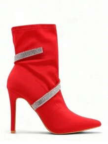 Sexy Party, Wedding Rhinestone Pointed Toe Stiletto High Heel Sock Boots - Rouge - View 2