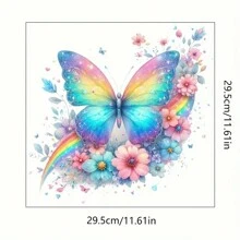 1 pieza Pegatinas de asiento de inodoro con mariposa colorida, decoración autoadhesiva de superficie cerámica con estampado animal, decoración desechable de baño con tema de mariposa y floral, tratamiento de superficie semibrillante, adecuado para decoración del hogar