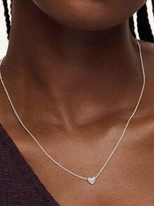 Valentionstag Schmuck elegant und schick 925er Silber Zirkonia Pavé Kette mit kleinem Herzanhänger für Frauen