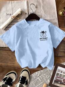 男士潮流卡通印花浅蓝色 T 恤 - 淺藍色 - 查看 2