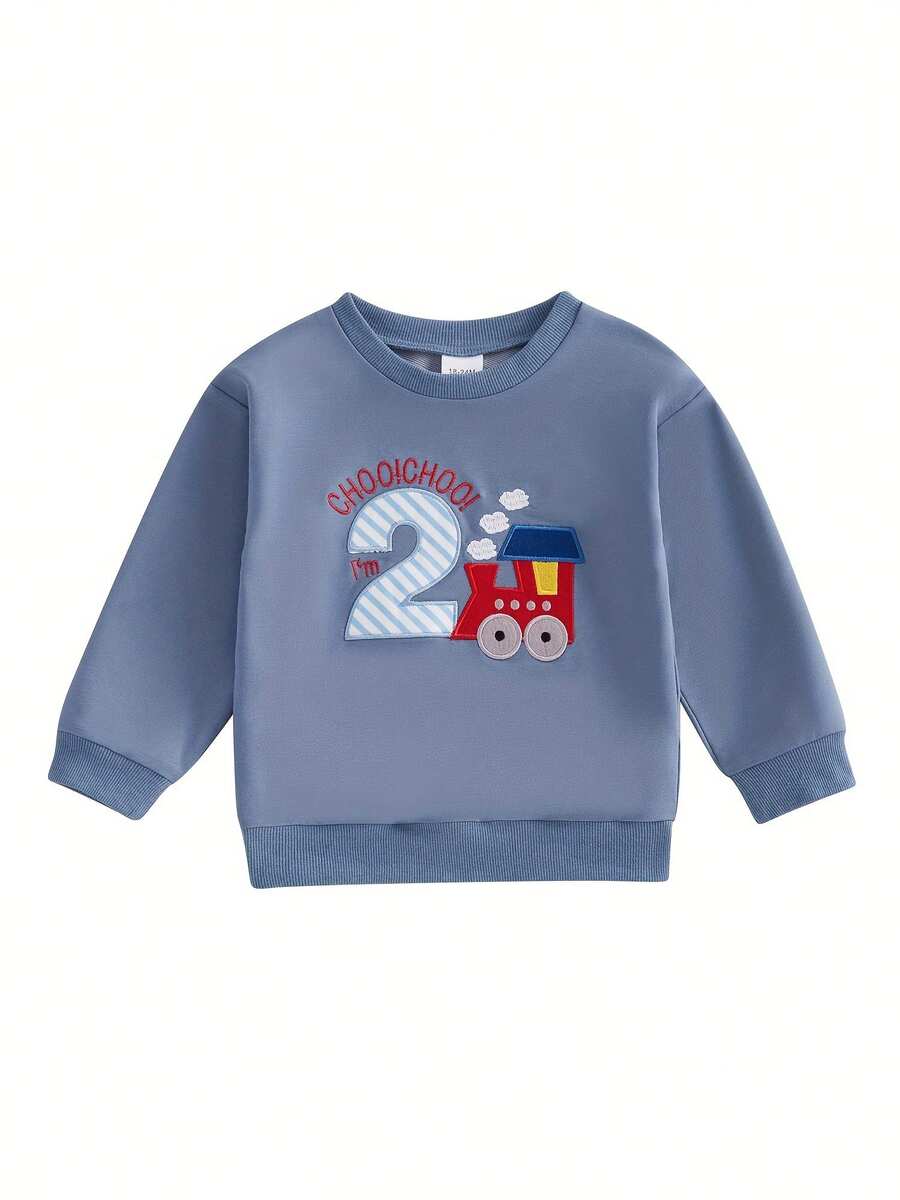 Camiseta de segundo cumpleaños para niño, atuendo de cumpleaños para bebé de 2 años, sudadera con burbujas bordada, suéter retro de manga larga - Azul - Ver 1