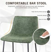 26 Inch Bar Stools Set Of 2,Counter Height Bar Stools With Back, Modern PU Leather Stools With Metal Leg And Footrest,Dining Chairs For Kitchens Island,Armless Pub Stools For Rustic Bar - 綠色 - 查看 3