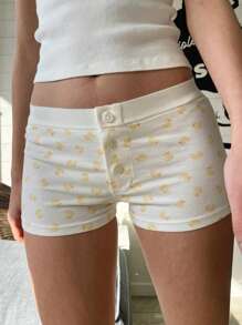 Women's Pajama Shorts Fashion Print Buttons Elastic Waist Comfy Sleep Shorts Summer Casual Pajama Bottoms - 黃色 - 查看 2
