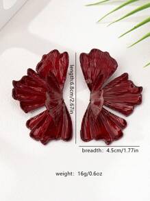1 Pair Burgundy Metallic Floral Enamel Earrings - Red - View 5