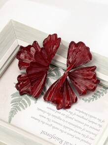 1 Pair Burgundy Metallic Floral Enamel Earrings - Red - View 4