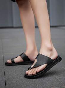 Men's Carved Line Fashion Casual Flip Flops, Comfortable Soft Sole Beach & Indoor/Outdoor Slippers, Summer - Snake Print All Black - View 5