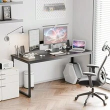 Computer Desk,55 Inch Office Desk Gaming Desk Writing Desk, Modern Simple Desk PC Laptop Study Student Table (Black, 55 Inch) - 黑色 - 查看 3