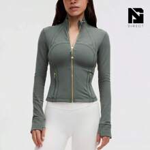 Lululemon Define Cropped Jacket Nulu-For Yoga Gym Running-Sweat-Wicking-Yoga-All Seasons Sport-Spring/Summer-Autumn/Winter-Prefect Thanks Giving Day & Chrismas Gift - Dark Forest/Gold - View 1