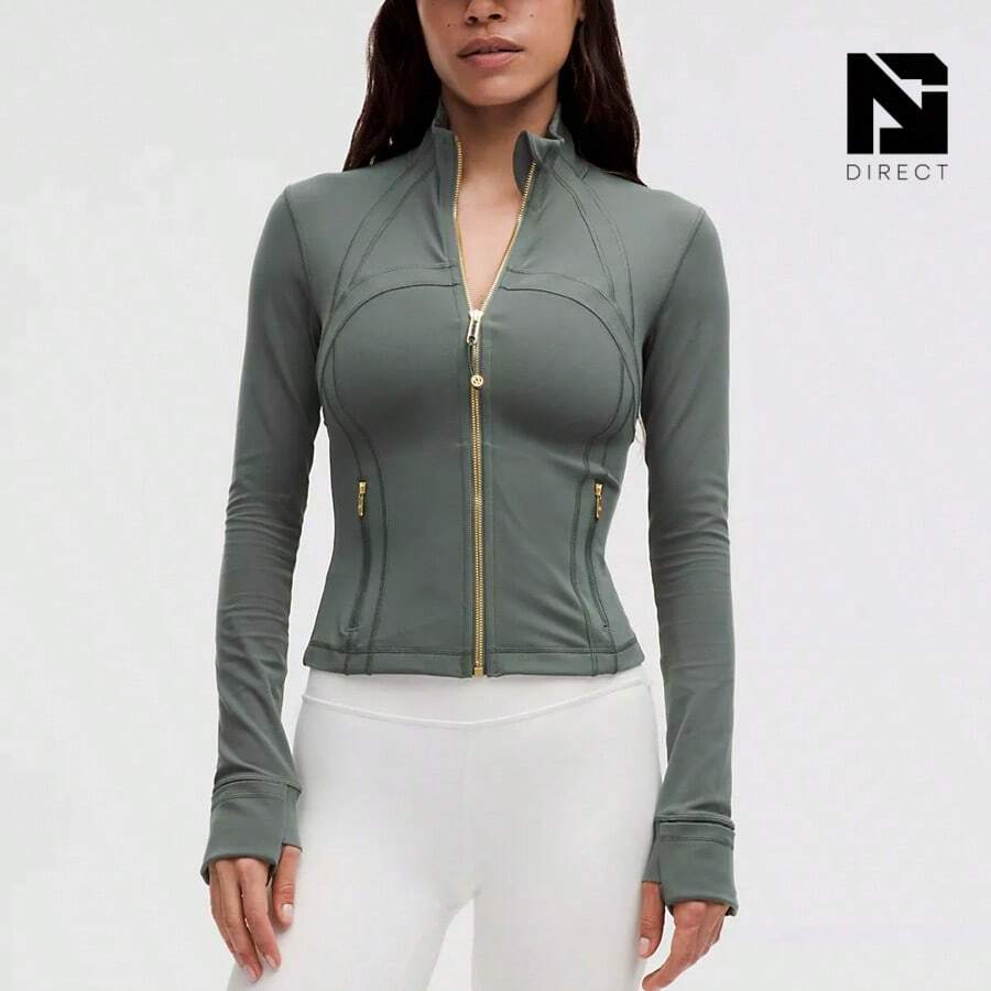 Lululemon Define Cropped Jacket Nulu-For Yoga Gym Running-Sweat-Wicking-Yoga-All Seasons Sport-Spring/Summer-Autumn/Winter-Prefect Thanks Giving Day & Chrismas Gift - Dark Forest/Gold - View 1