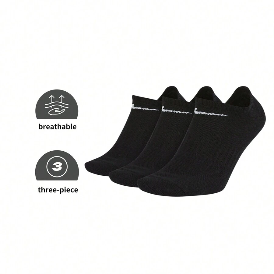 Nike 3 双男/女款轻便日常训练短袜，速干柔软休闲跑步健身运动袜 SX7678-100 - 黑/(白) - 查看 1