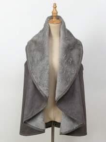 1pc Faux Fur Trimmed Round Vest Shawl - Multicolor - View 1