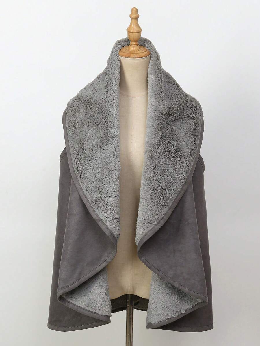 1pc Faux Fur Trimmed Round Vest Shawl - Multicolor - View 1